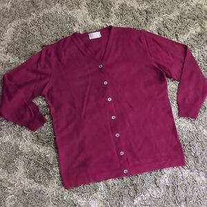 Valda Burgundy V-Neck Cardigan Button Up Jewel Toned Vintage